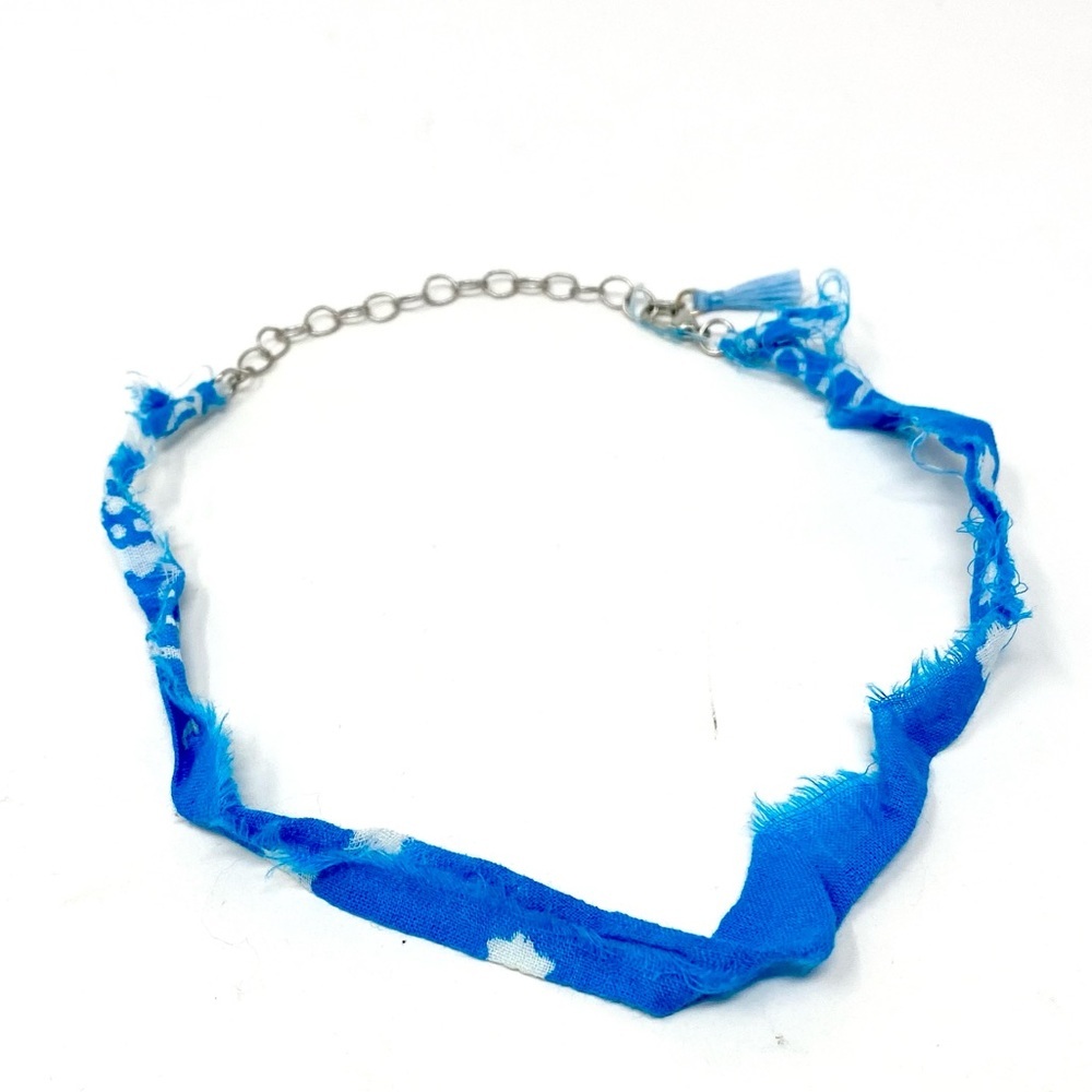 New Free People Bandana Scarf Choker Blue Necklace